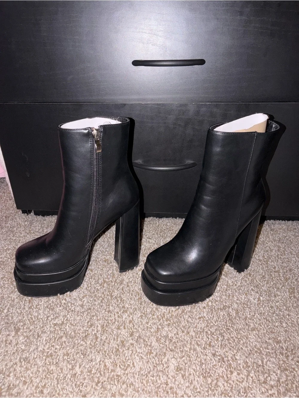 High Platform Black Ankle Boots - Women